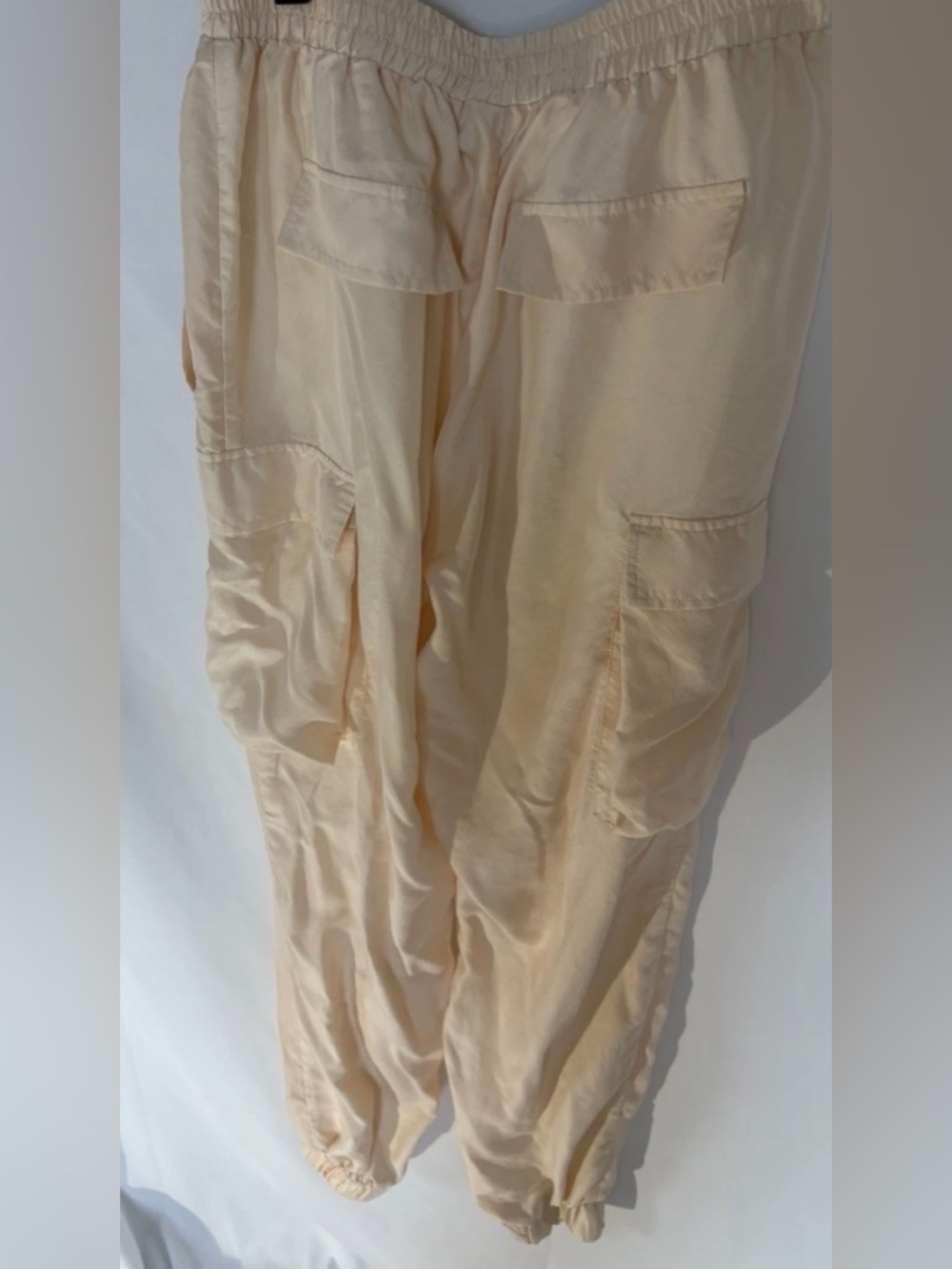 Nicole Miller Women's Blush Silk Jogger Pant Elastic Cuffs Cargo Pockets Small - Picture 6 of 8